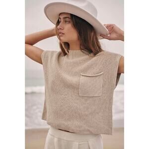 Free People FP Beach Oatmeal Freya Boxy Fit Knit Sweater Size L